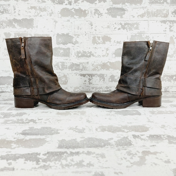 Adam tucker Ledger Brown Leather Block Heel Zip Up Ankle Boots K710 - Picture 7 of 11